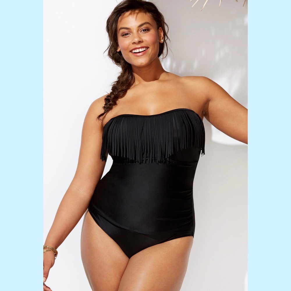 SWIMSUITS FOR ALL FRINGE BANDEAU ONE PIECE